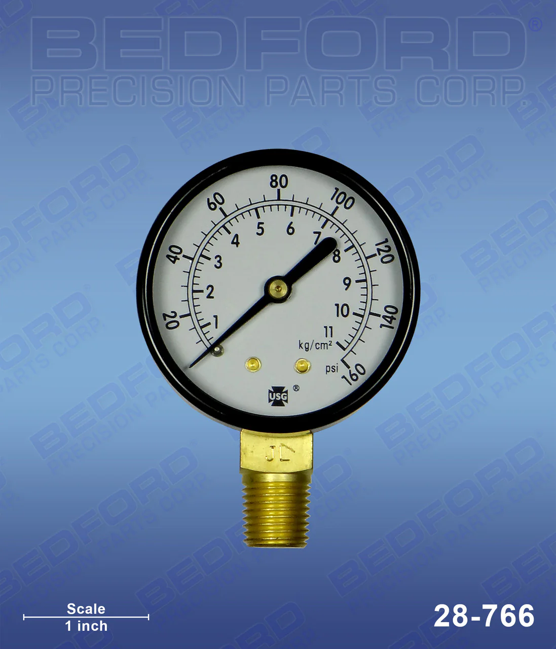 Gauge, 1/4" NPT Btm Mnt, 0-160 PSI, 2"