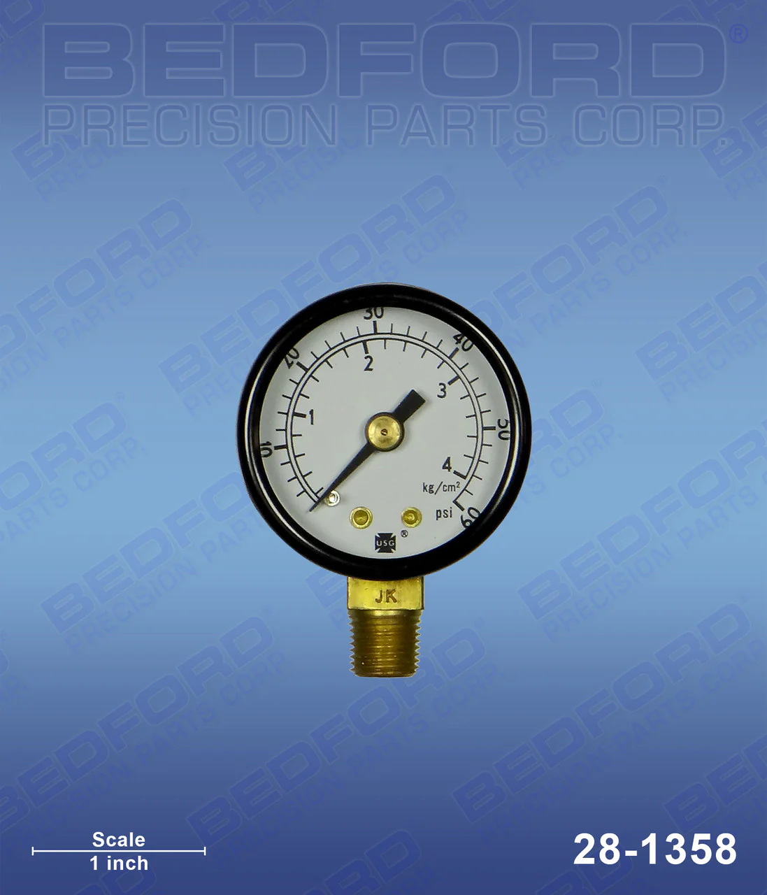 Gauge 1/8" NPT Btm Mnt, 0-60 PSI, 1-1/2"
